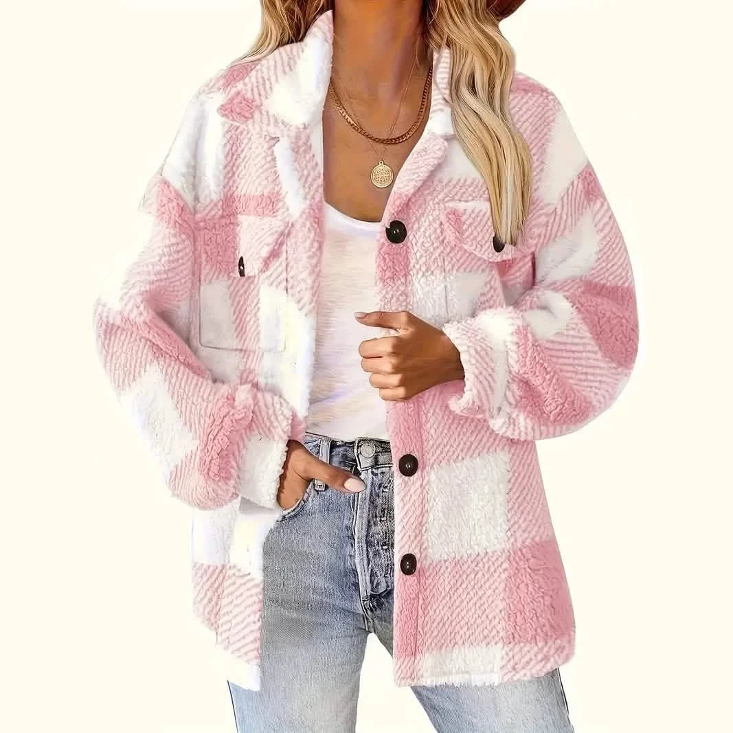 Kariertes Sakko mit Knopfleiste, Elegante langärmlige warme Oberbekleidung für Herbst & Winter
