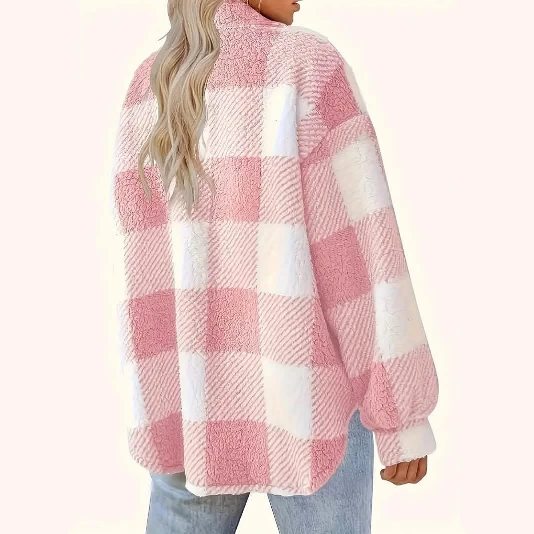 Kariertes Sakko mit Knopfleiste, Elegante langärmlige warme Oberbekleidung für Herbst & Winter