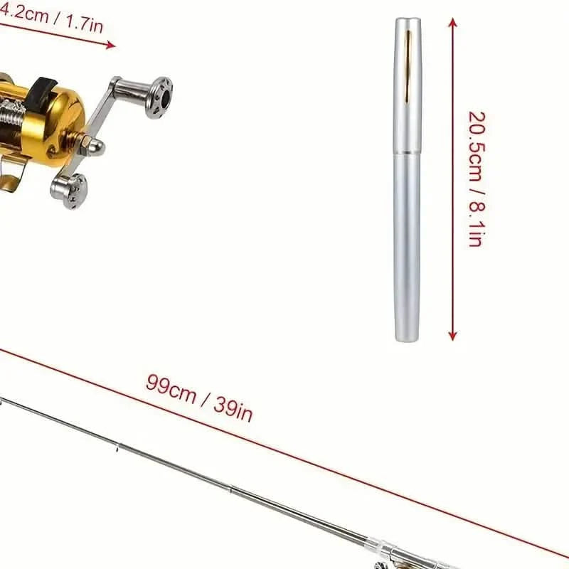 Angelschnur im Taschenformat, kleine Mini-Rute in Stiftform und Spinnrollen-Kombi-Set