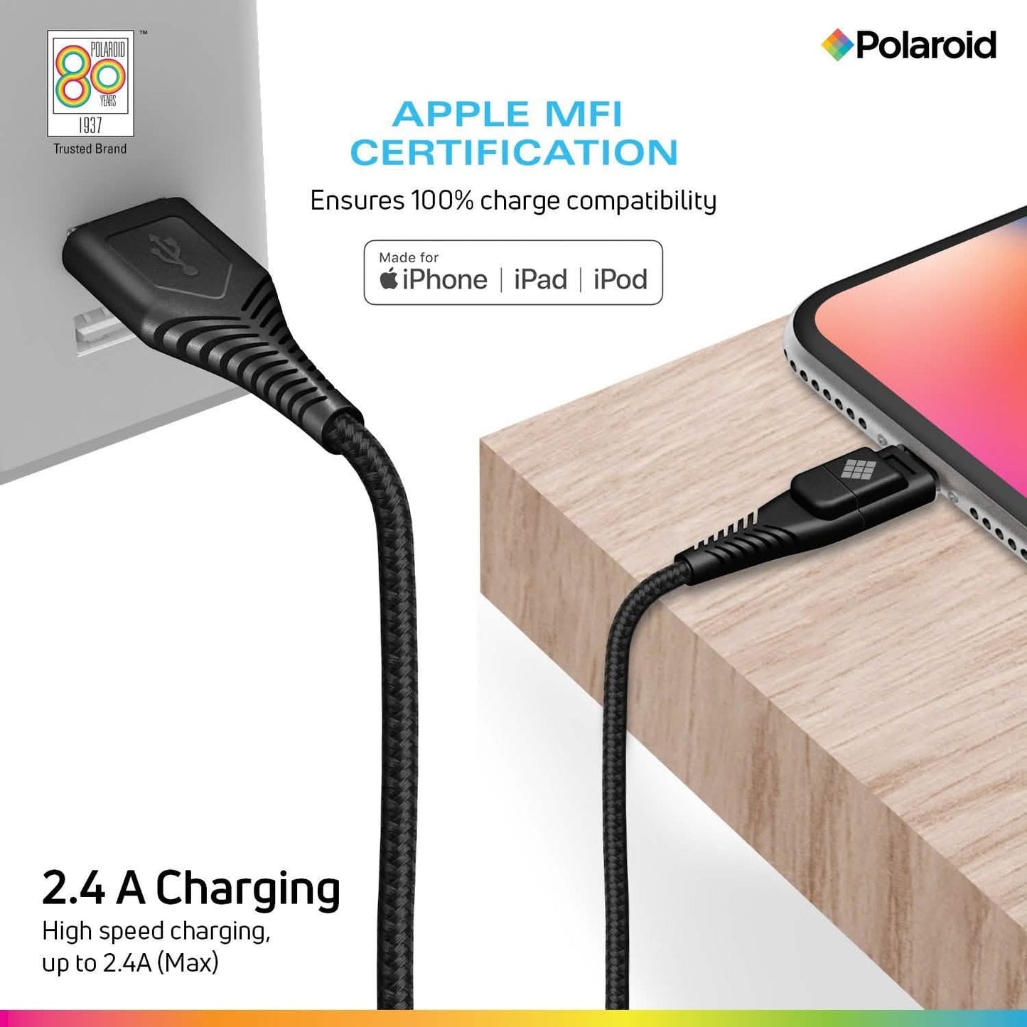 Polaroid Apple MFi zertifiziertes 1,5 m Lightning-Kabel
