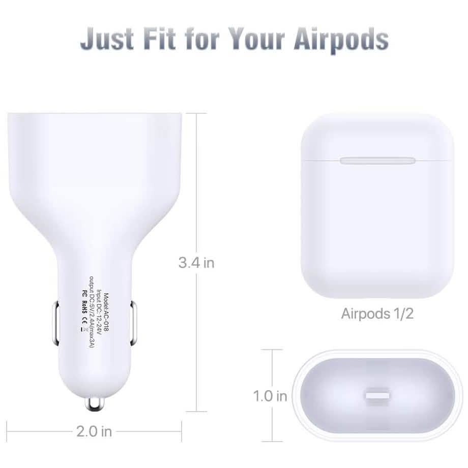 Poleet Auto-Ladegerät mit Ladeadapter für AirPods 1 und 2