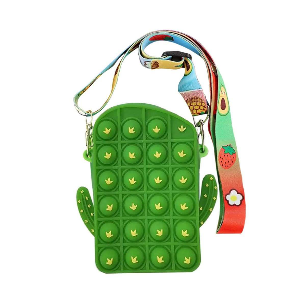 Pop-It Blasen-Einhorn- und Früchte-Fidget-Umhängetasche