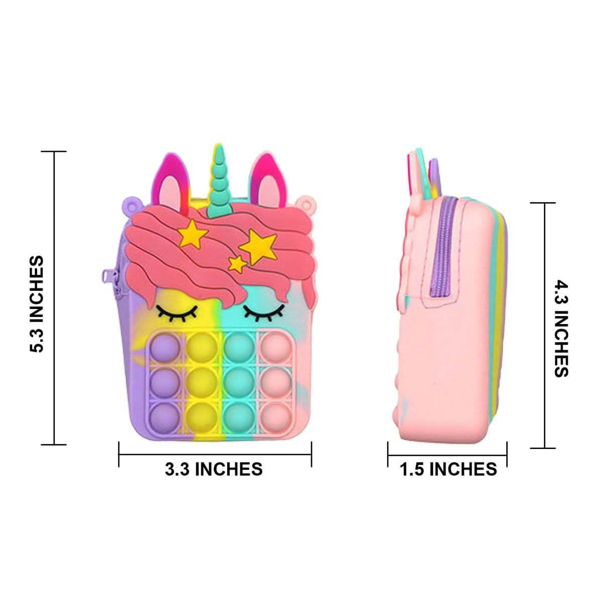 Pop-It Blasen-Einhorn- und Früchte-Fidget-Umhängetasche