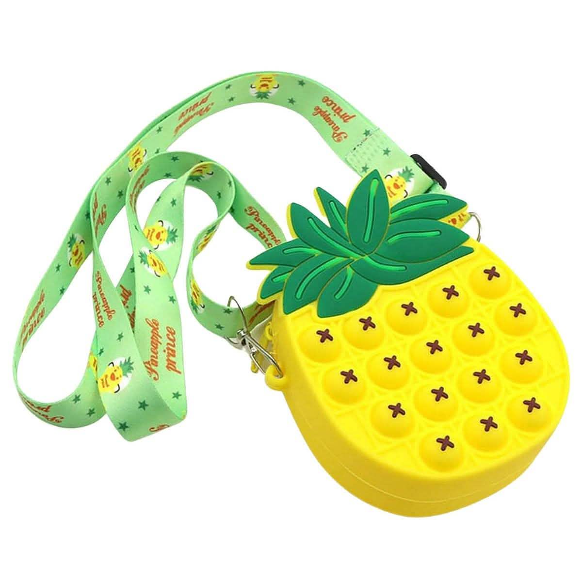 Pop-It Blasen-Einhorn- und Früchte-Fidget-Umhängetasche