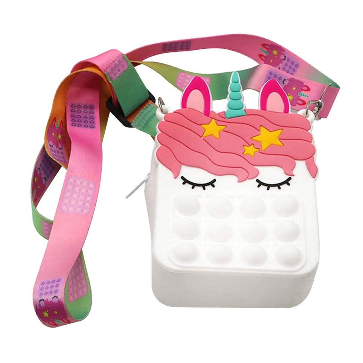 Pop-It Blasen-Einhorn- und Früchte-Fidget-Umhängetasche