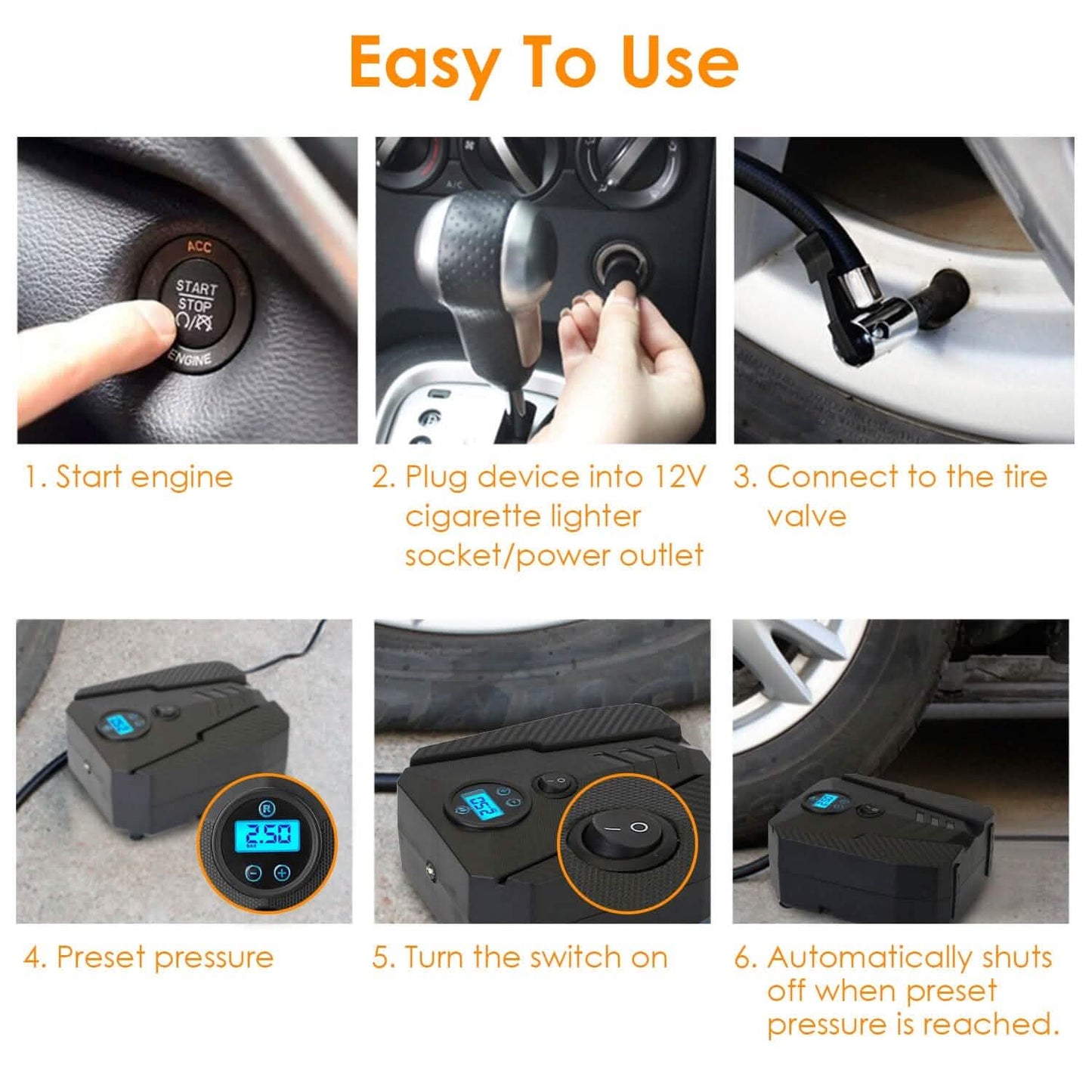 Tragbarer Autoreifenfüller DC 12V Digitale Auto-Luftpumpe Kompressor