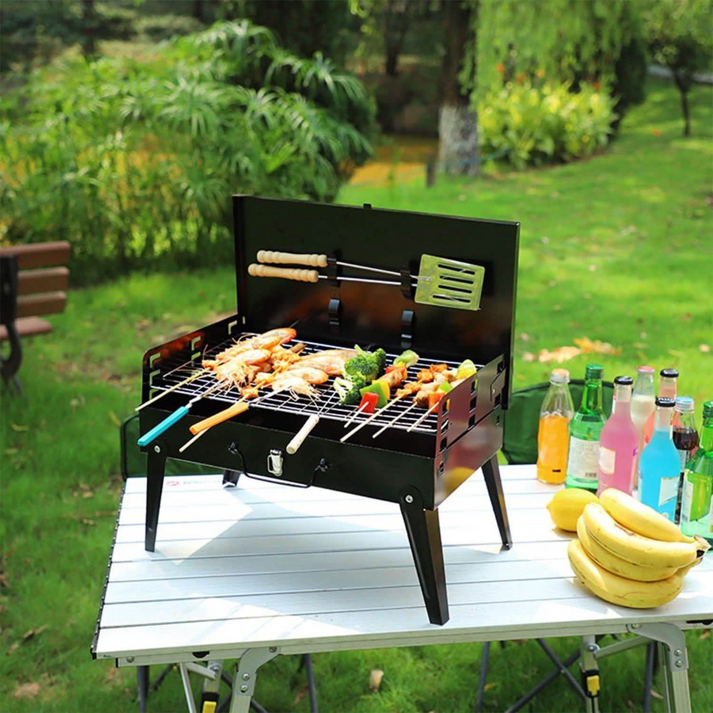 Tragbarer Holzkohlegrill Klappbarer BBQ-Koffer