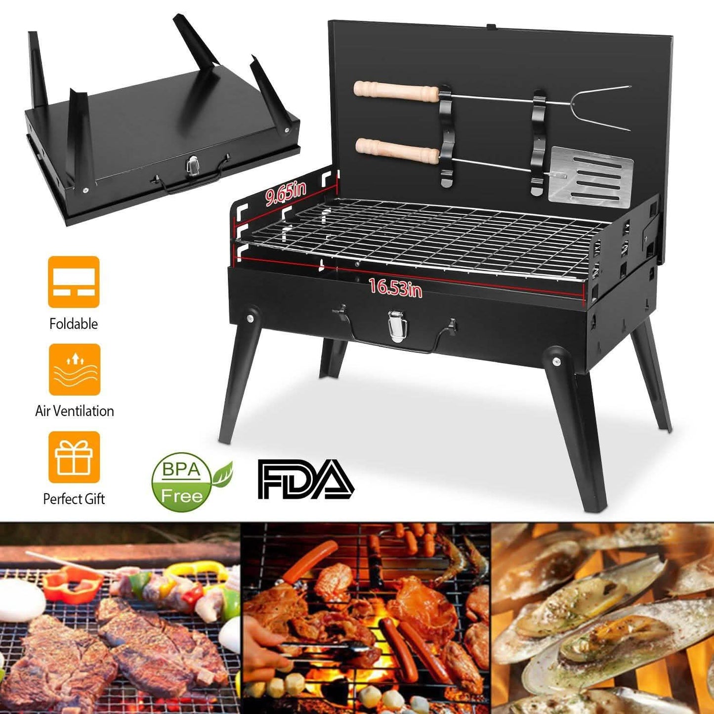 Tragbarer Holzkohlegrill Klappbarer BBQ-Koffer