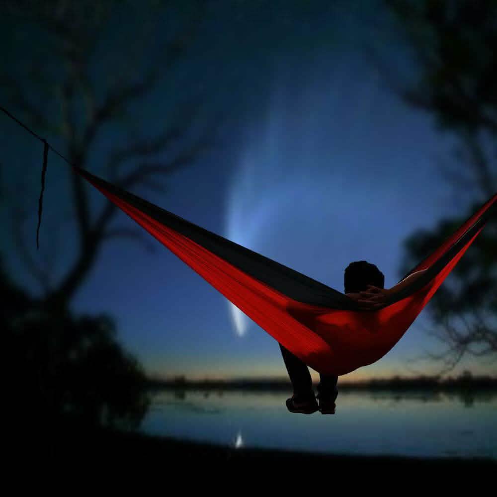 Tragbare Doppel-Hängematte aus Segeltuch für Camping, Garten, Strand und Reisen