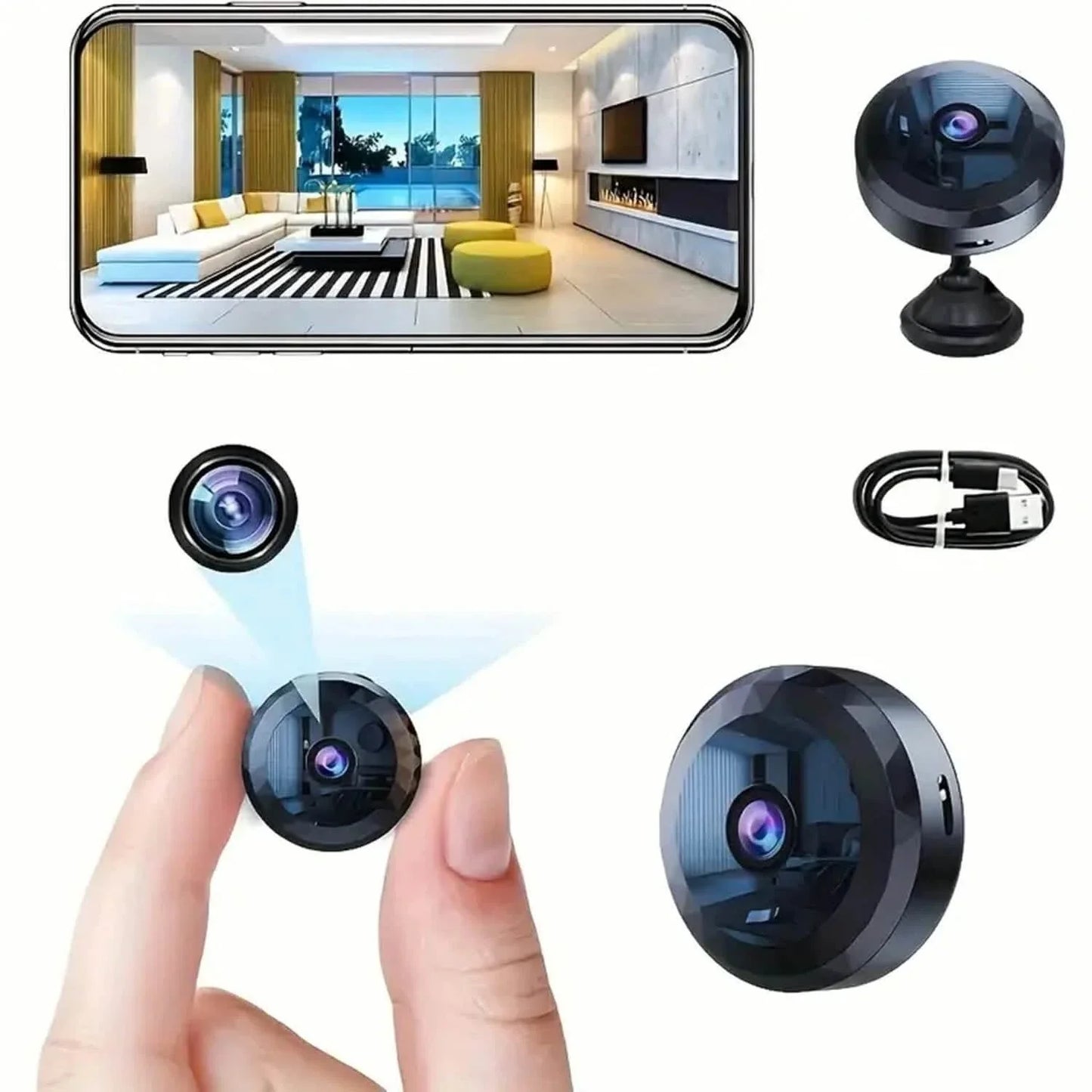 Tragbare Mini-WLAN-Kamera, Überwachungskamera für Innen/Außen mit Nachtsicht, versteckte Nanny Cam