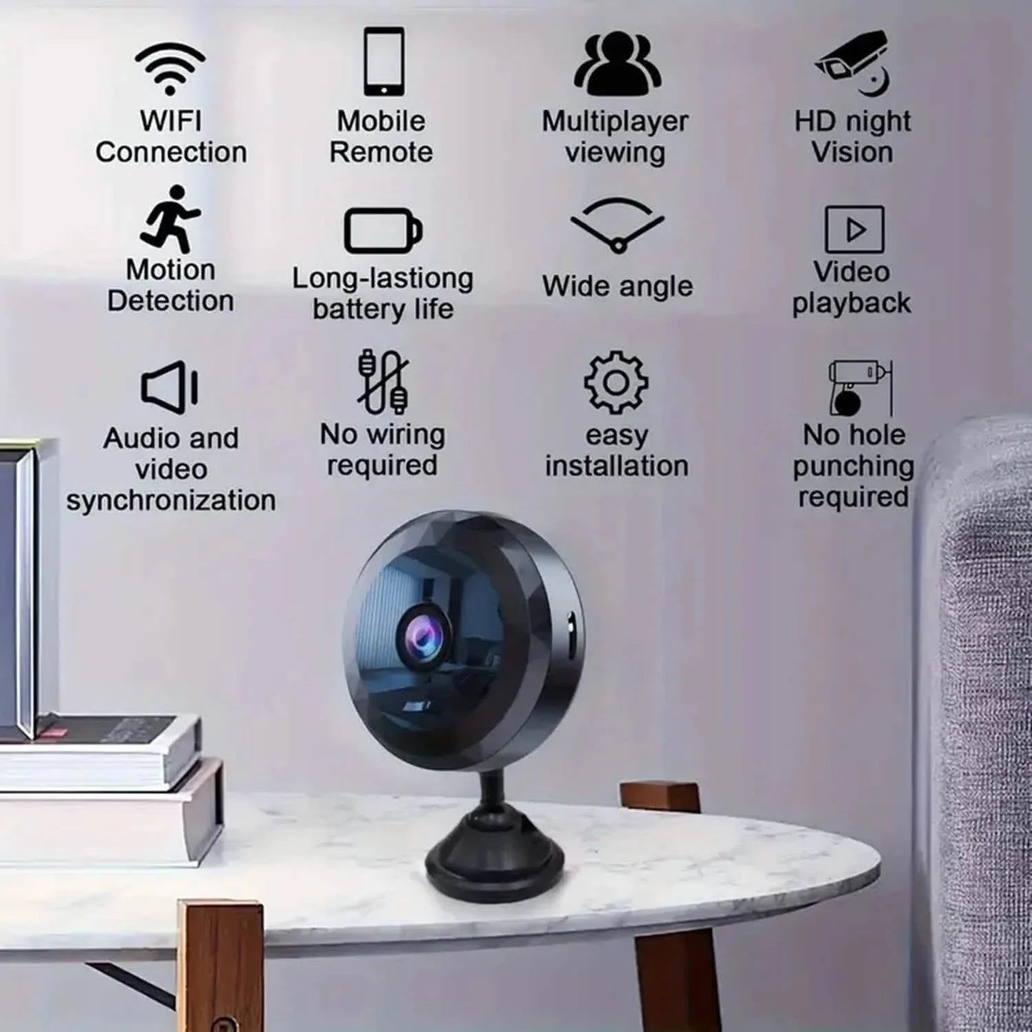 Tragbare Mini-WLAN-Kamera, Überwachungskamera für Innen/Außen mit Nachtsicht, versteckte Nanny Cam