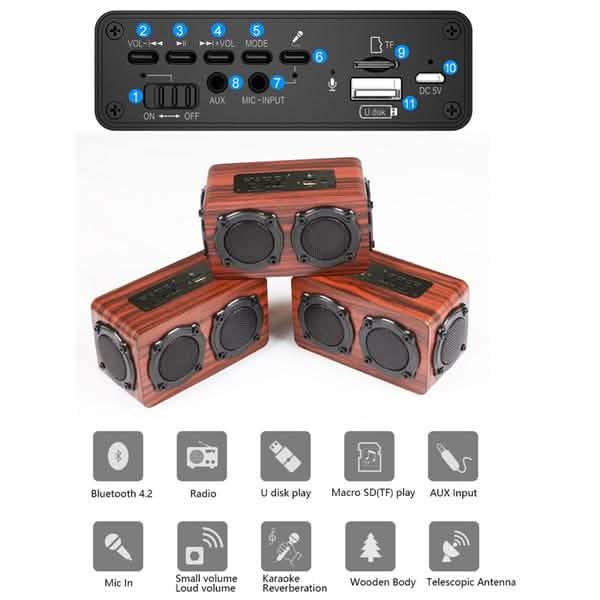 Tragbarer Retro-Holz-Wireless-Bluetooth-4.2-Lautsprecher