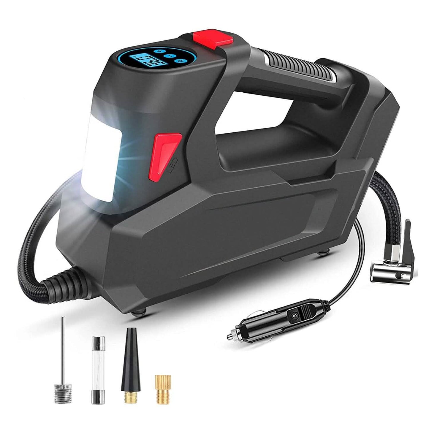 Tragbarer Reifenfüller 120 PSI Maximal 90W Reifenpumpe mit Digitalanzeige LED
