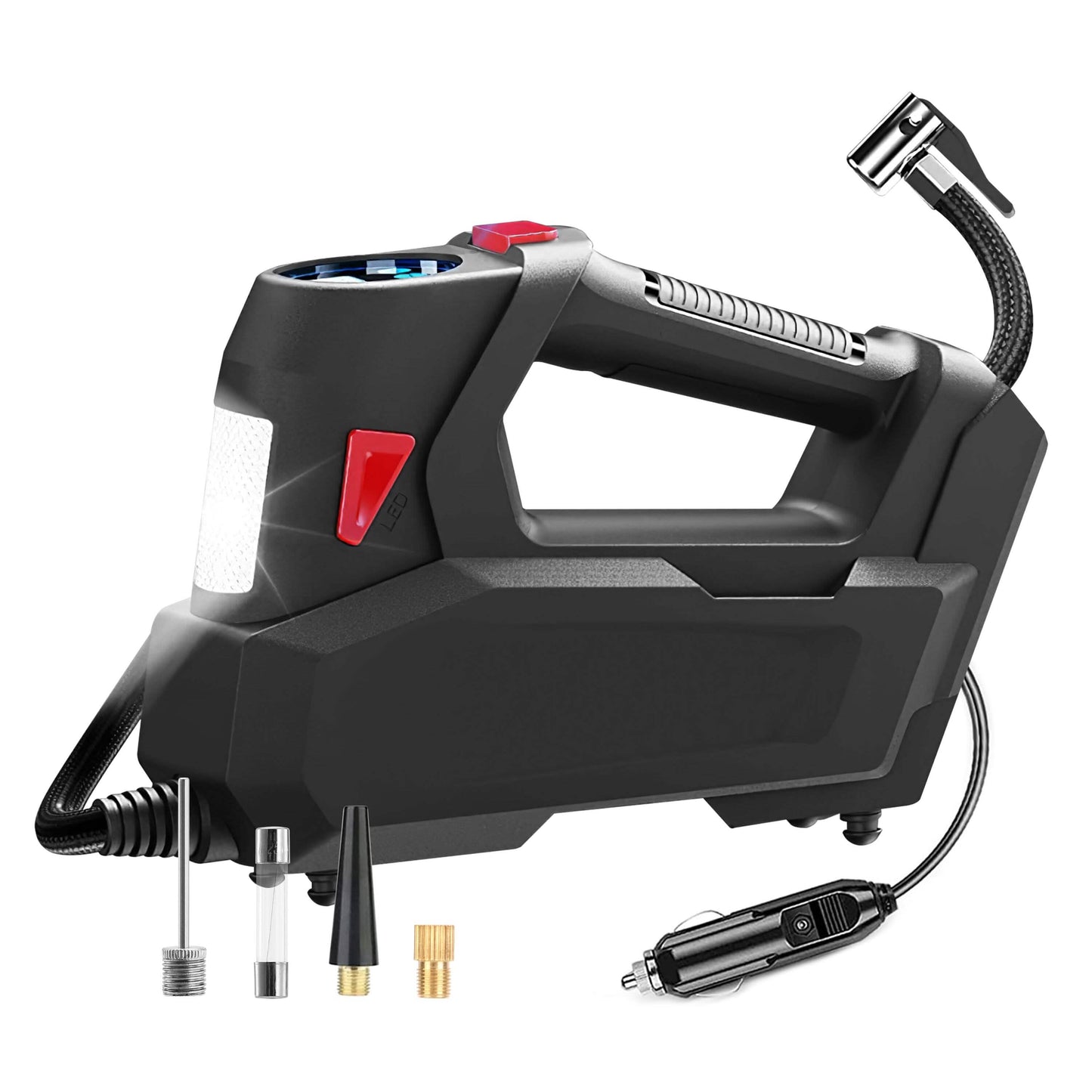 Tragbarer Reifenfüller 120 PSI Maximal 90W Reifenpumpe mit Digitalanzeige LED