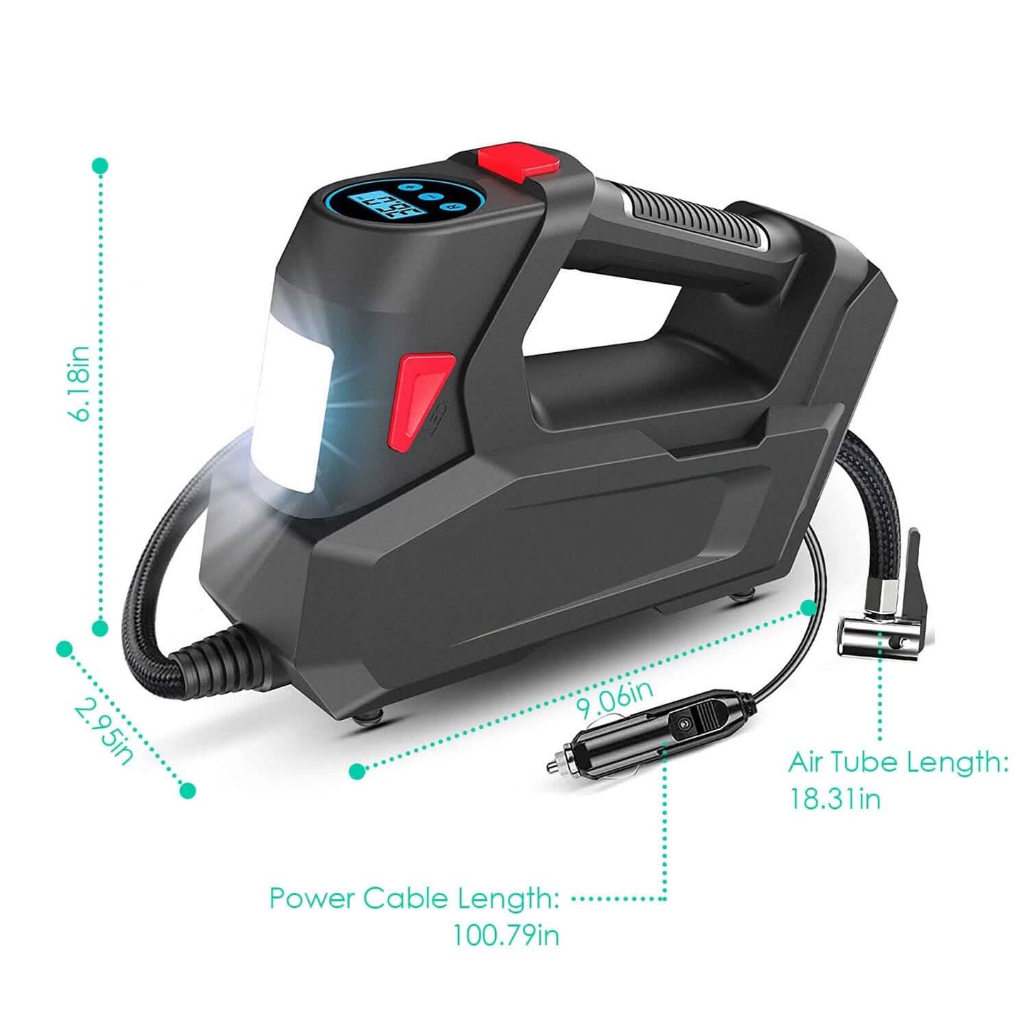 Tragbarer Reifenfüller 120 PSI Maximal 90W Reifenpumpe mit Digitalanzeige LED