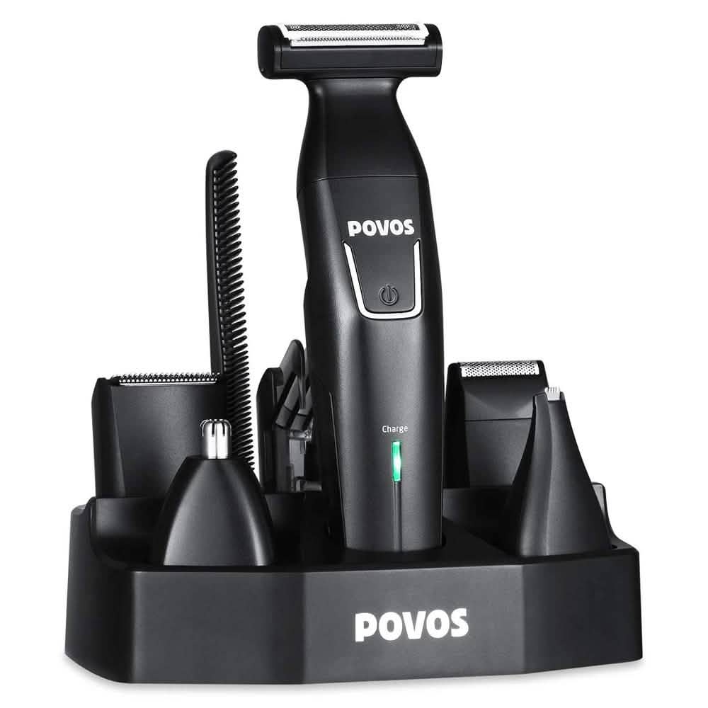 Povos Kabelloser 5-in-1 Bartschneider, Körperrasierer, Styling- und Detailset
