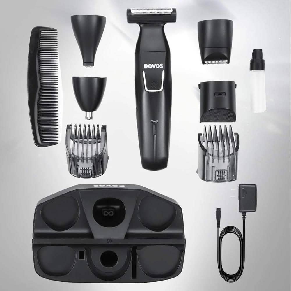 Povos Kabelloser 5-in-1 Bartschneider, Körperrasierer, Styling- und Detailset