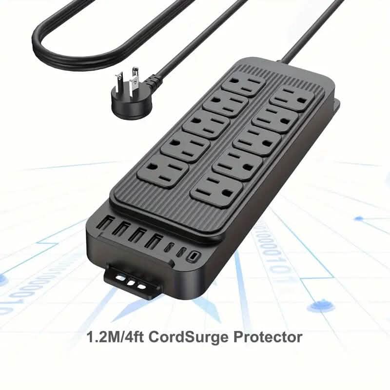 Steckdosenleiste mit 10 Steckdosen, 6 USB-Anschlüssen und 2 USB-C-Anschlüssen