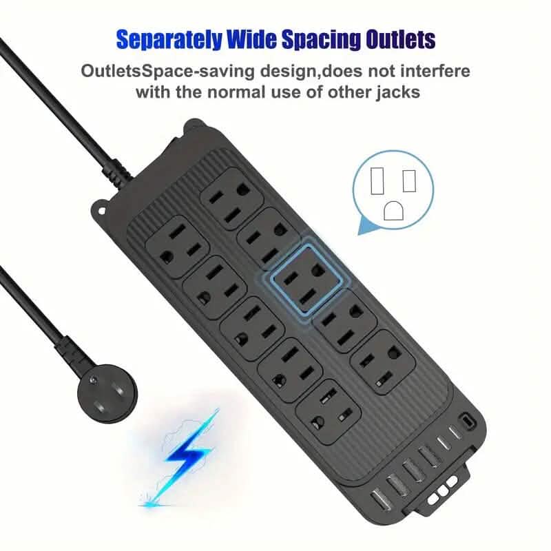 Steckdosenleiste mit 10 Steckdosen, 6 USB-Anschlüssen und 2 USB-C-Anschlüssen