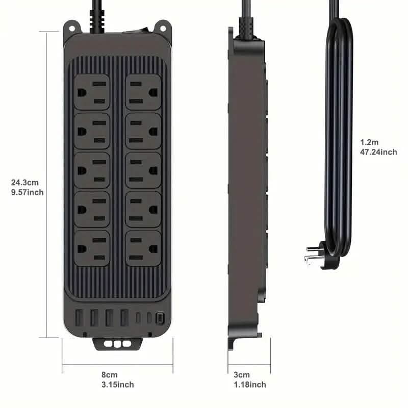 Steckdosenleiste mit 10 Steckdosen, 6 USB-Anschlüssen und 2 USB-C-Anschlüssen