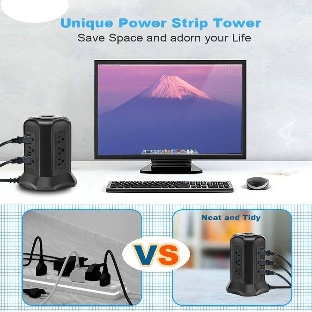 Steckdosenleisten-Turm mit 9 AC-Steckdosen und 4 USB-Ladeanschlüssen, schaltbar