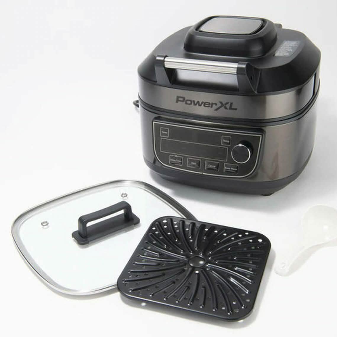 PowerXL 1550W 6-qt 12-in-1 Grill-Heißluftfritteusen-Kombination mit Glasdeckel (überholt)