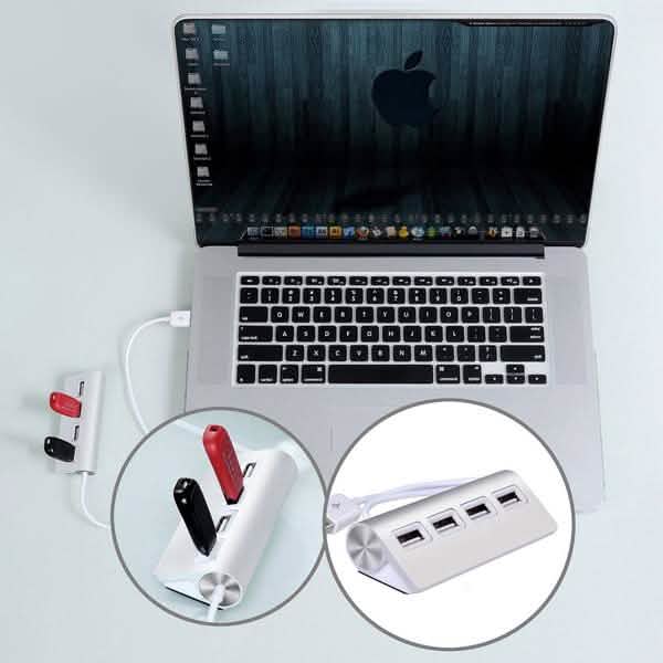 Premium USB-Hub aus Aluminium mit 4 Anschlüssen und 28 cm abgeschirmtem Kabel