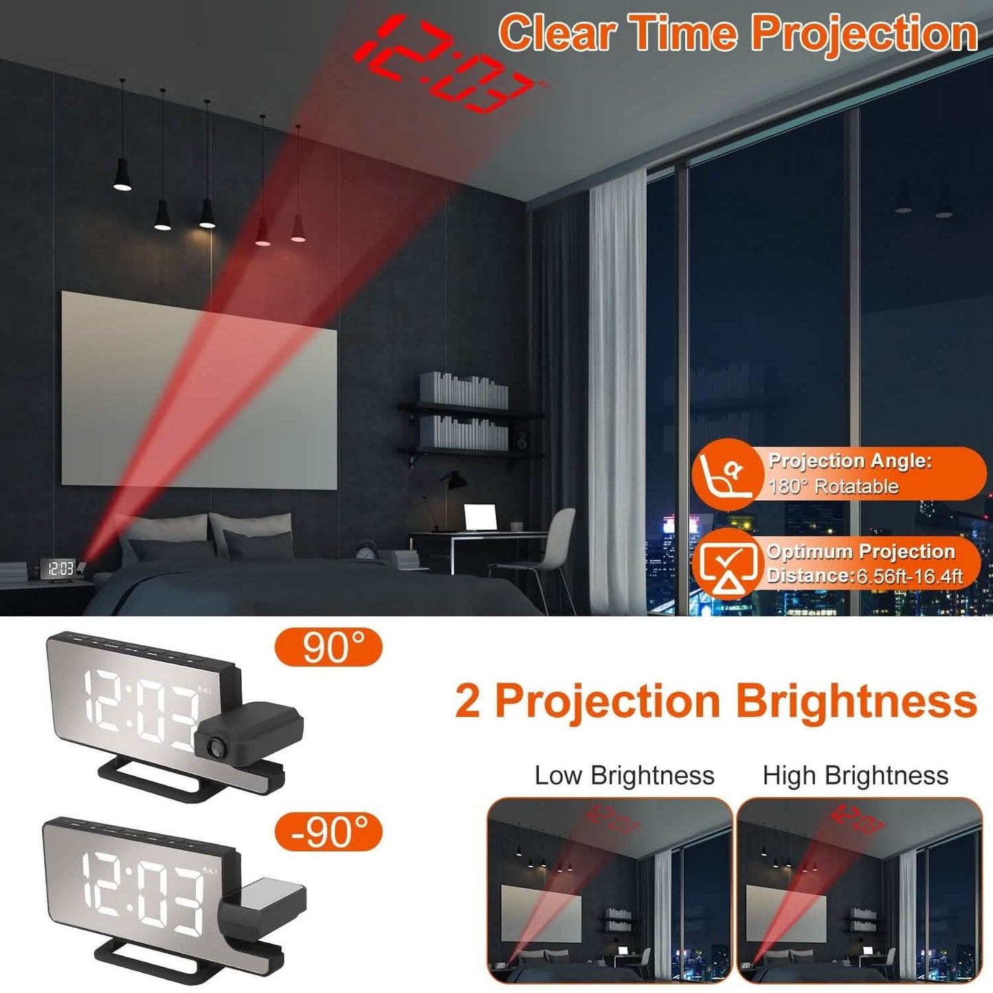 Projektionswecker LED Digitalwecker mit zwei Alarmen und Schlummerfunktion