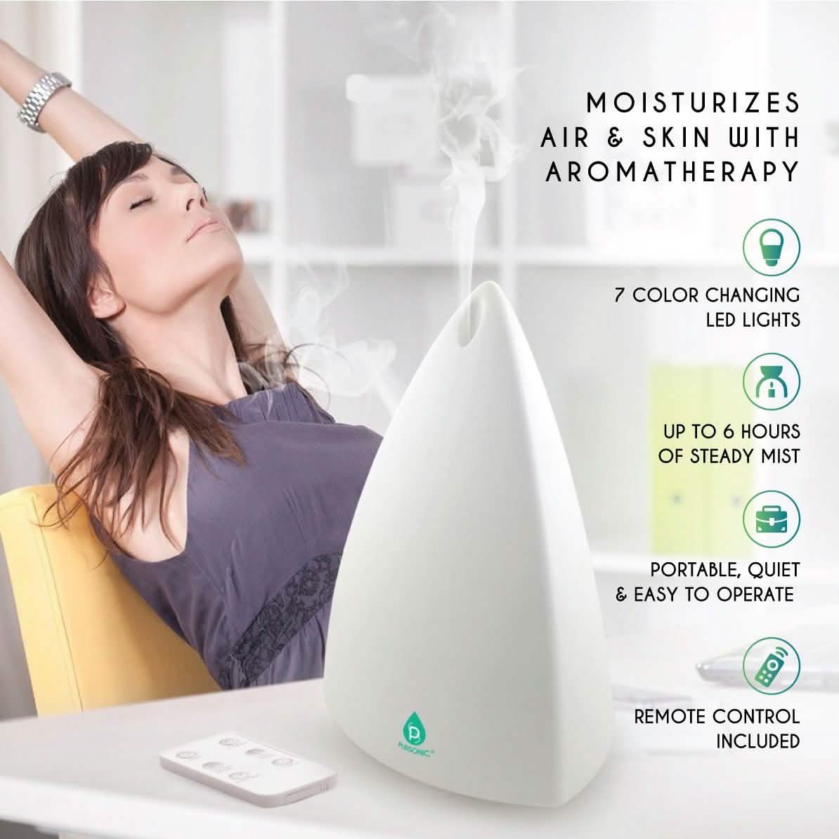 Pursonic Aroma Diffuser mit Fernbedienung und 6er-Set Aromatherapieöle