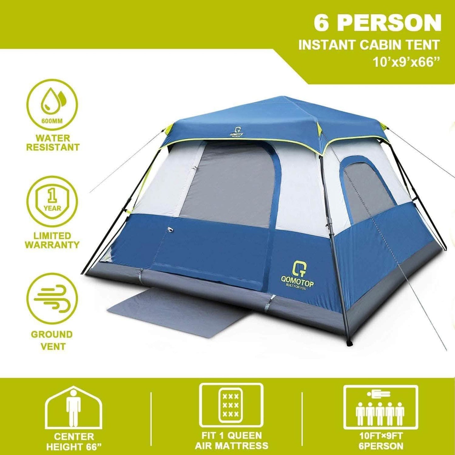 QOMOTOP 6-Personen-Campingzelt, Aufbau in 60 Sekunden