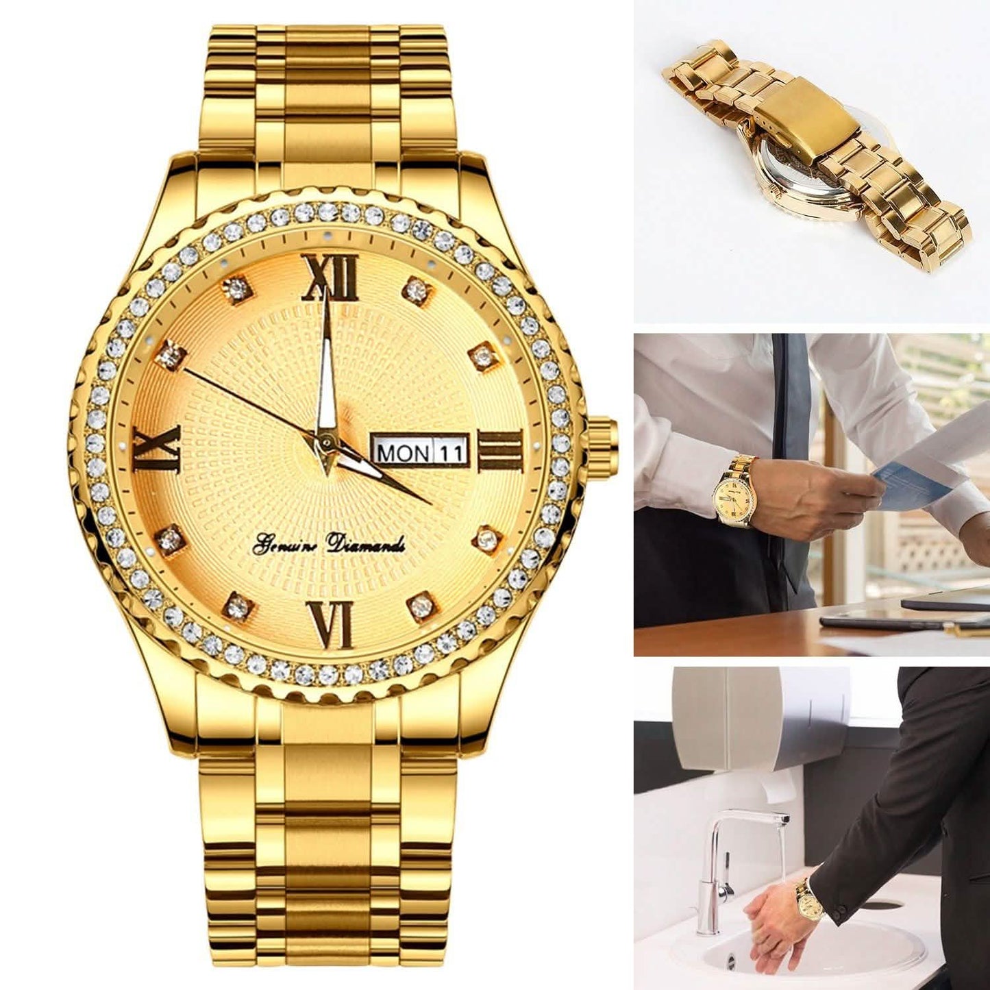 Quarzuhr Luxus Kristall Strass Gold Stahl
