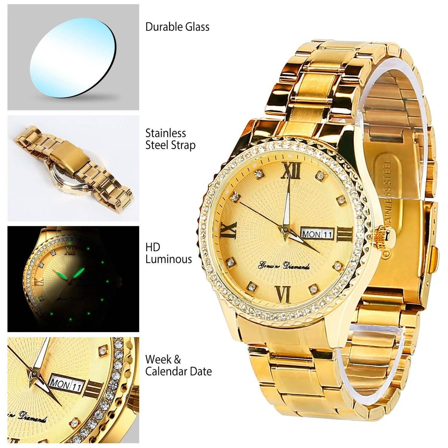 Quarzuhr Luxus Kristall Strass Gold Stahl
