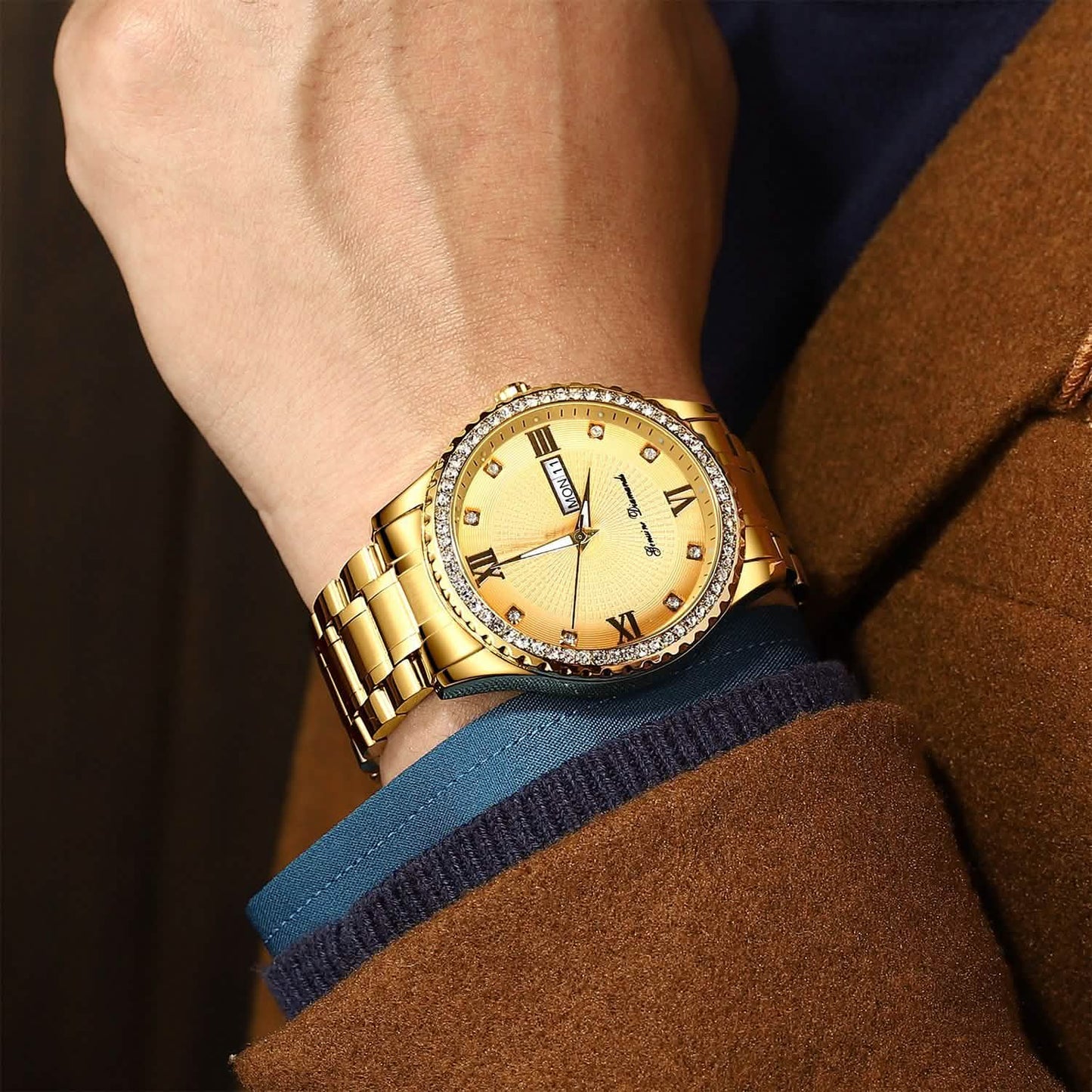 Quarzuhr Luxus Kristall Strass Gold Stahl