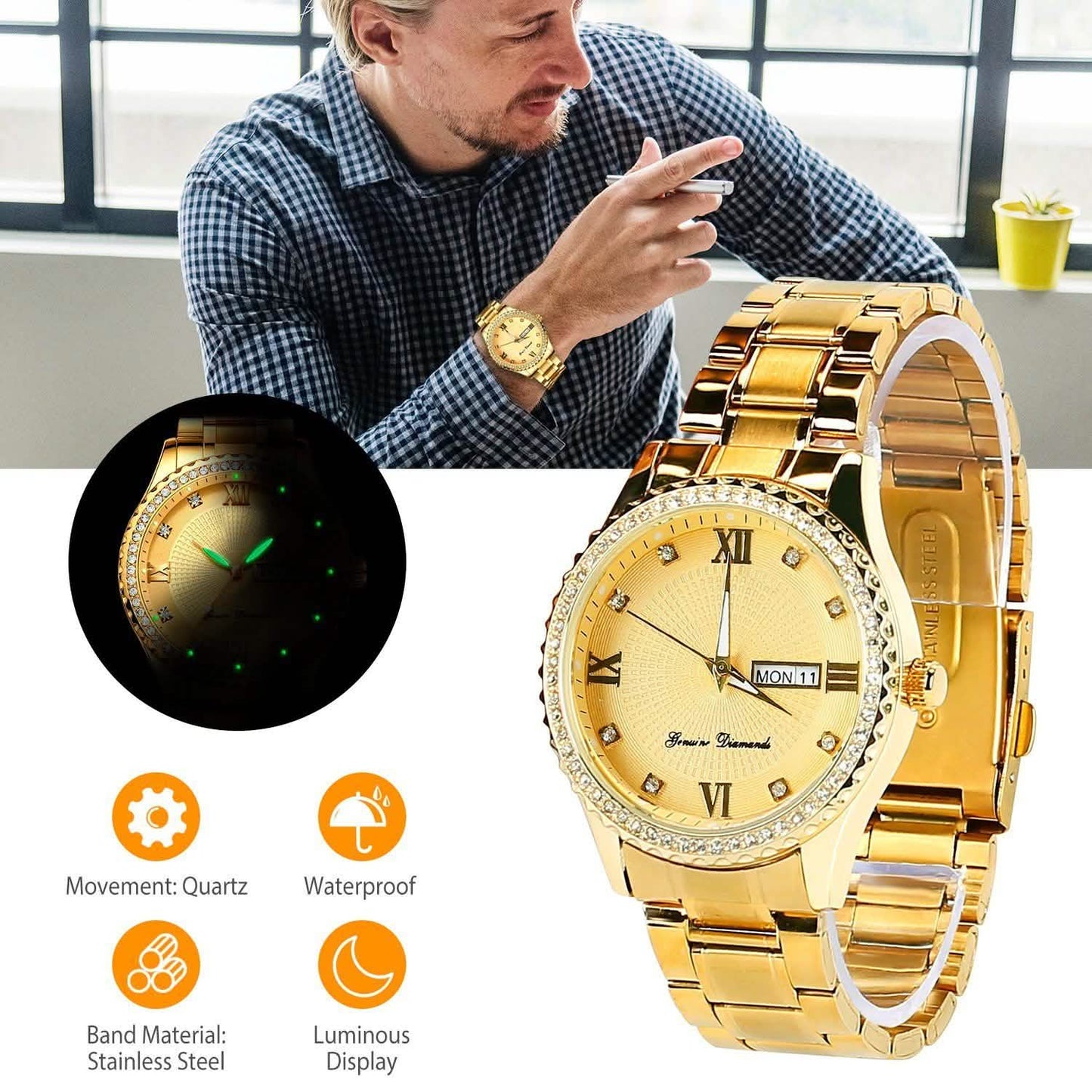 Quarzuhr Luxus Kristall Strass Gold Stahl