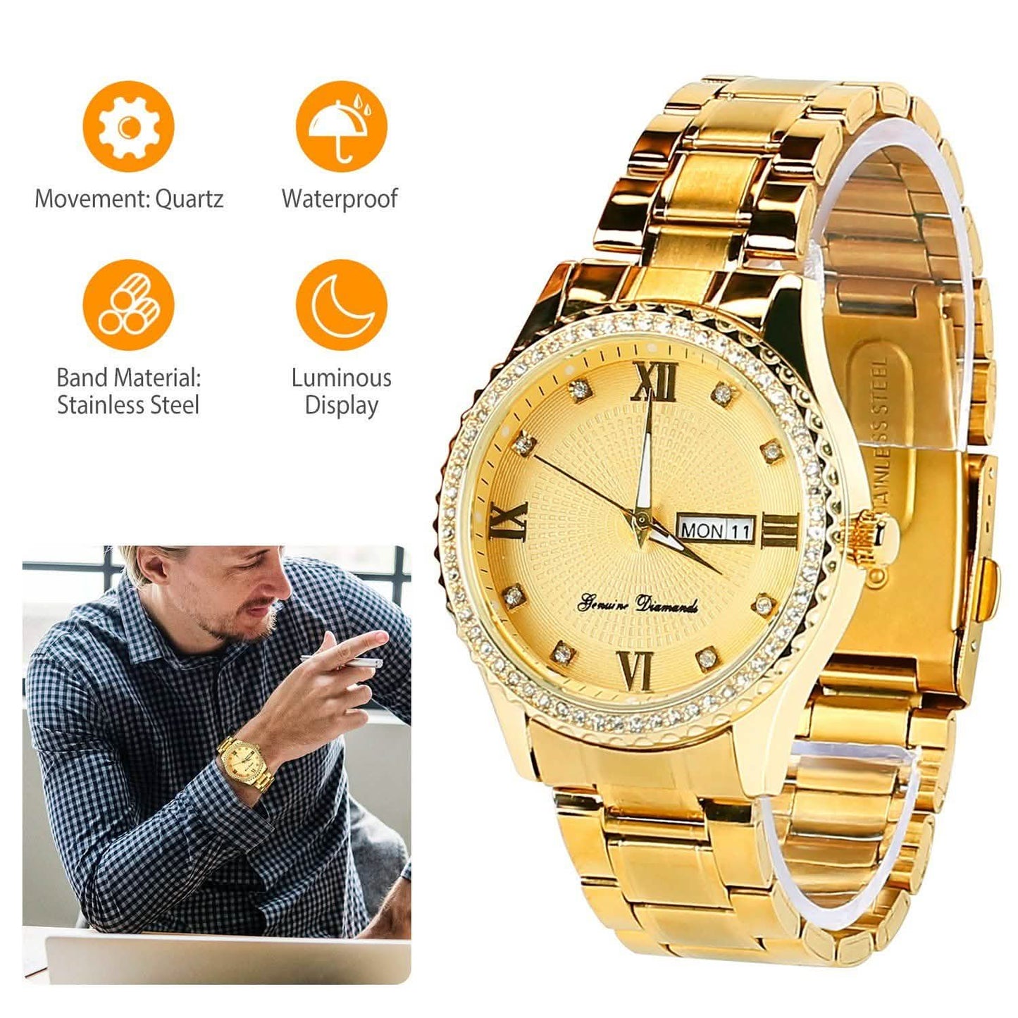 Quarzuhr Luxus Kristall Strass Gold Stahl
