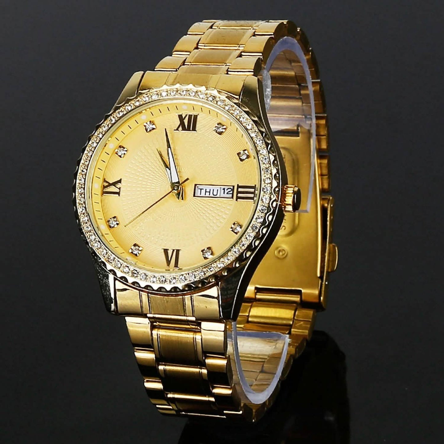 Quarzuhr Luxus Kristall Strass Gold Stahl