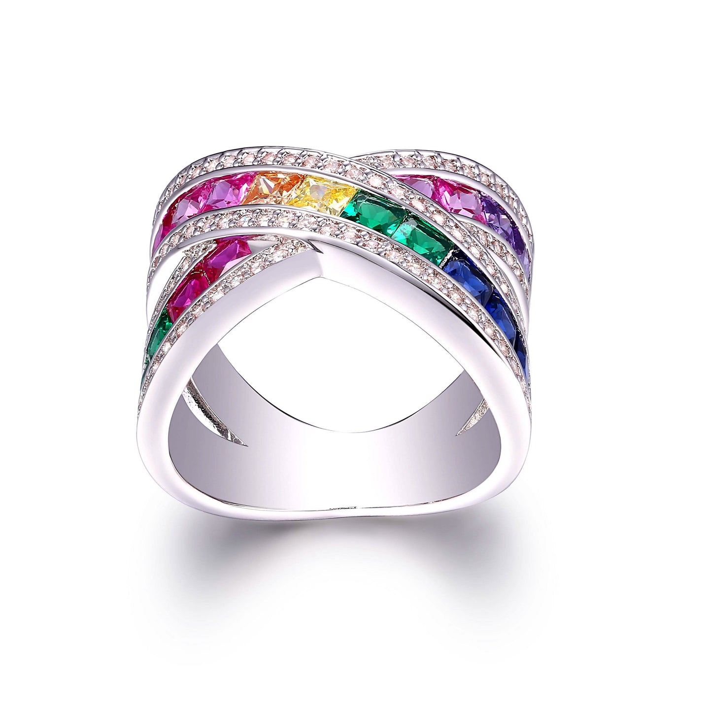Regenbogen Kristall X-Ring mit Swarovski Elementen - Verschiedene Größen