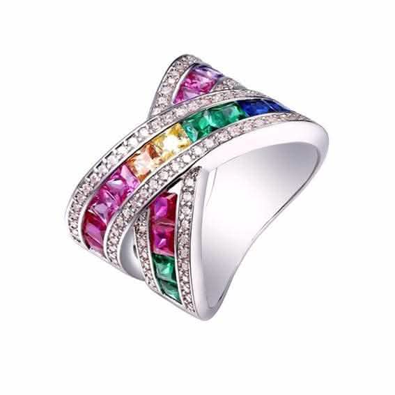 Regenbogen Kristall X-Ring mit Swarovski Elementen - Verschiedene Größen