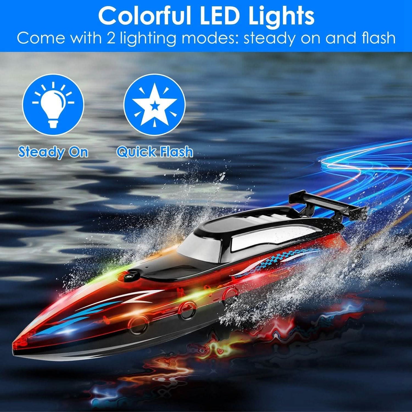 RC-Boot mit bunten LED-Lichtern, 10 km/h