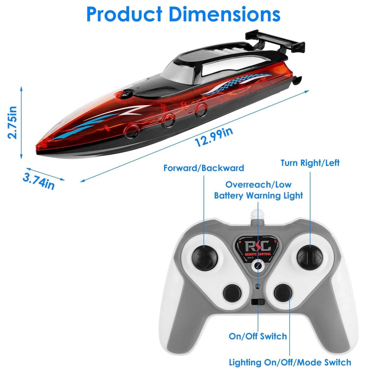 RC-Boot mit bunten LED-Lichtern, 10 km/h