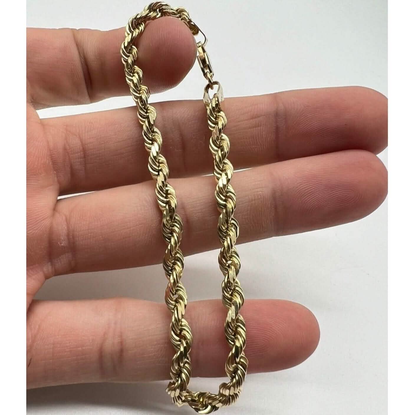 Echtes 10K Gelbgold Seilarmband 4mm 8 Zoll Herren Damen Diamantschliff im Angebot