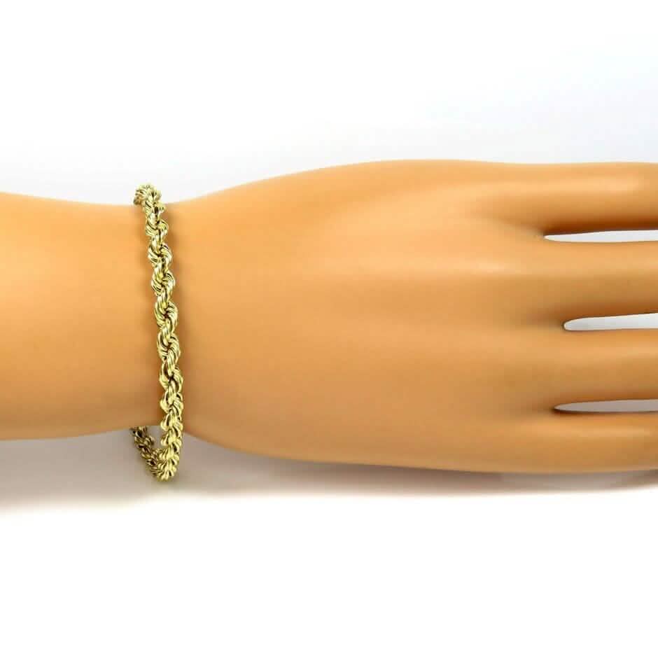 Echtes 10K Gelbgold Seilarmband 4mm 8 Zoll Herren Damen Diamantschliff im Angebot