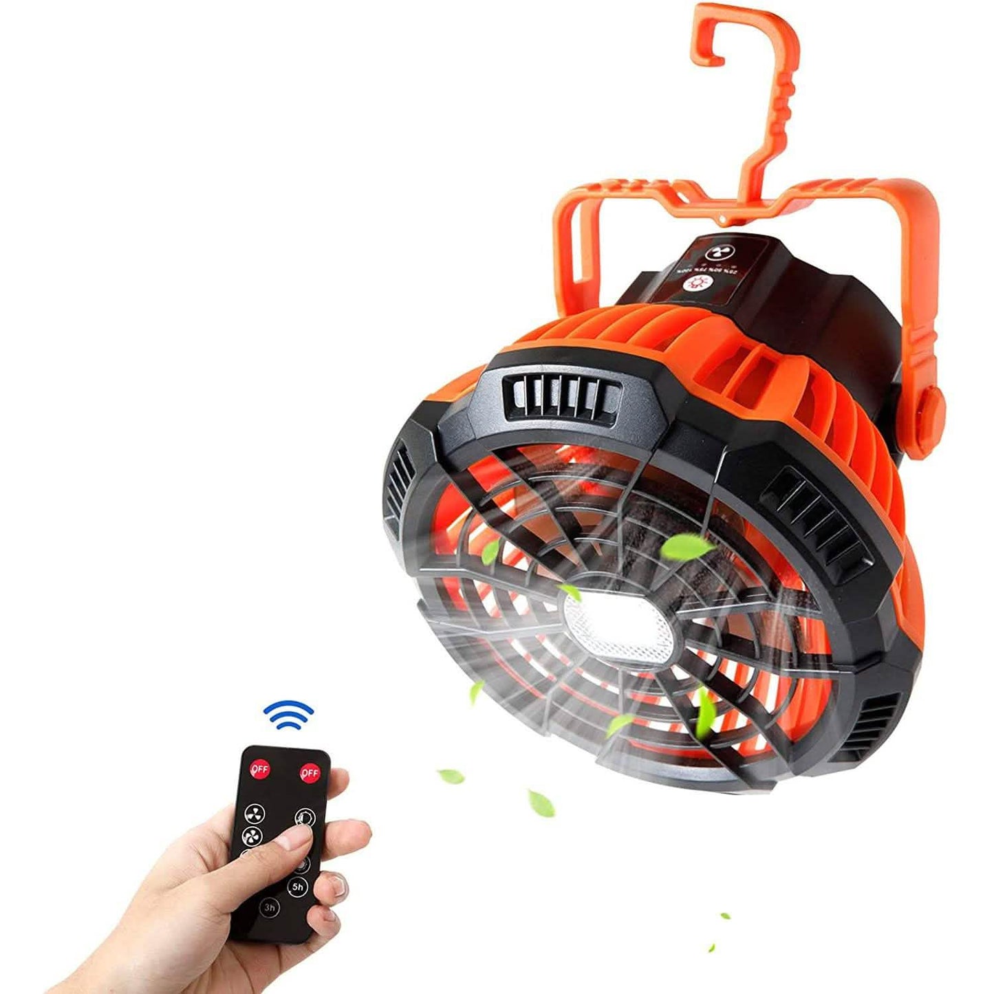 Wiederaufladbarer Camping-Ventilator mit LED-Laterne und IR-Fernbedienung