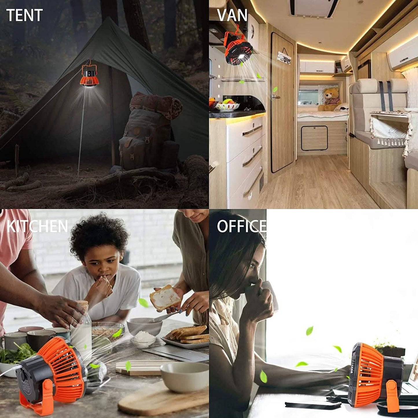 Wiederaufladbarer Camping-Ventilator mit LED-Laterne und IR-Fernbedienung