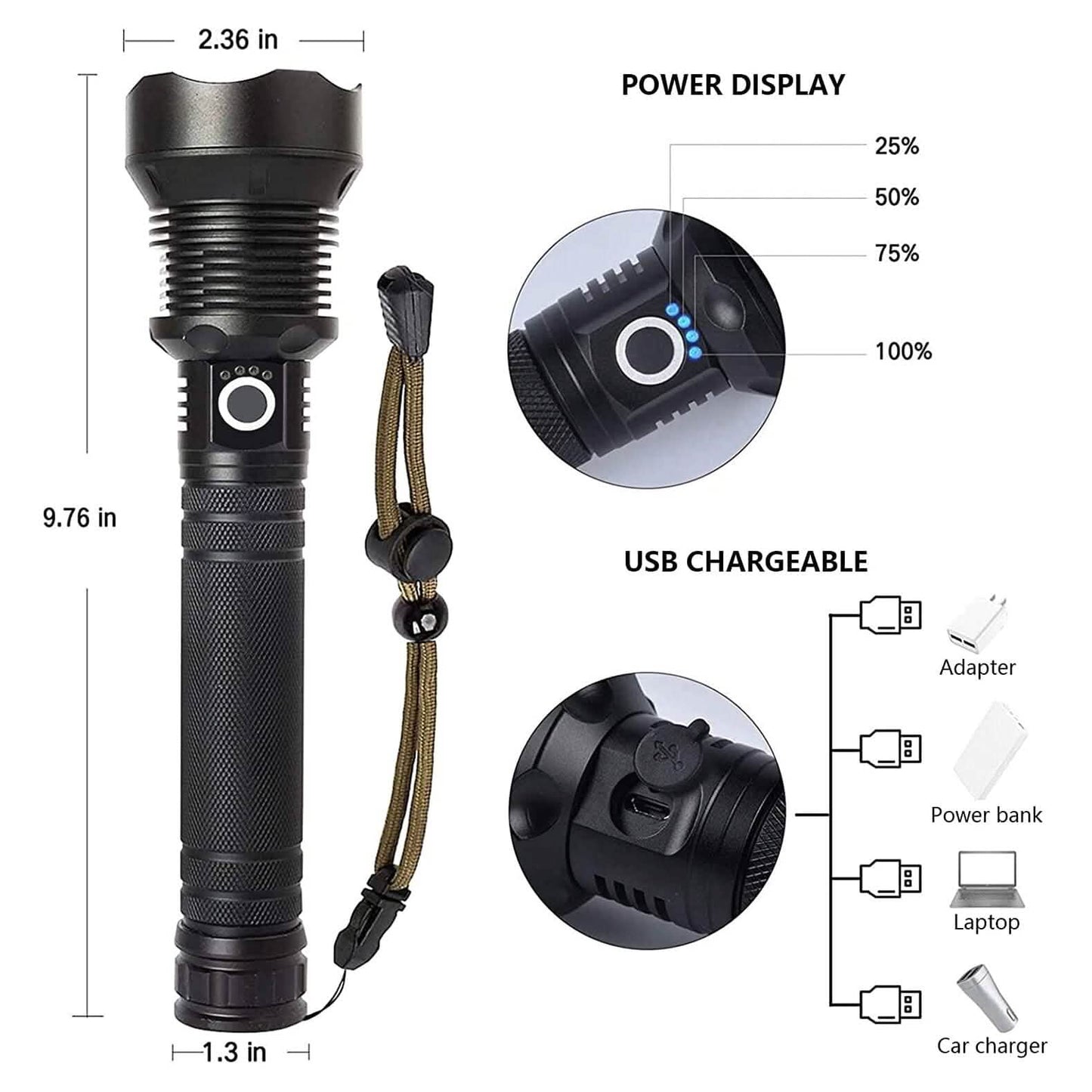 Wiederaufladbare LED-Taschenlampen 90000 Lumen