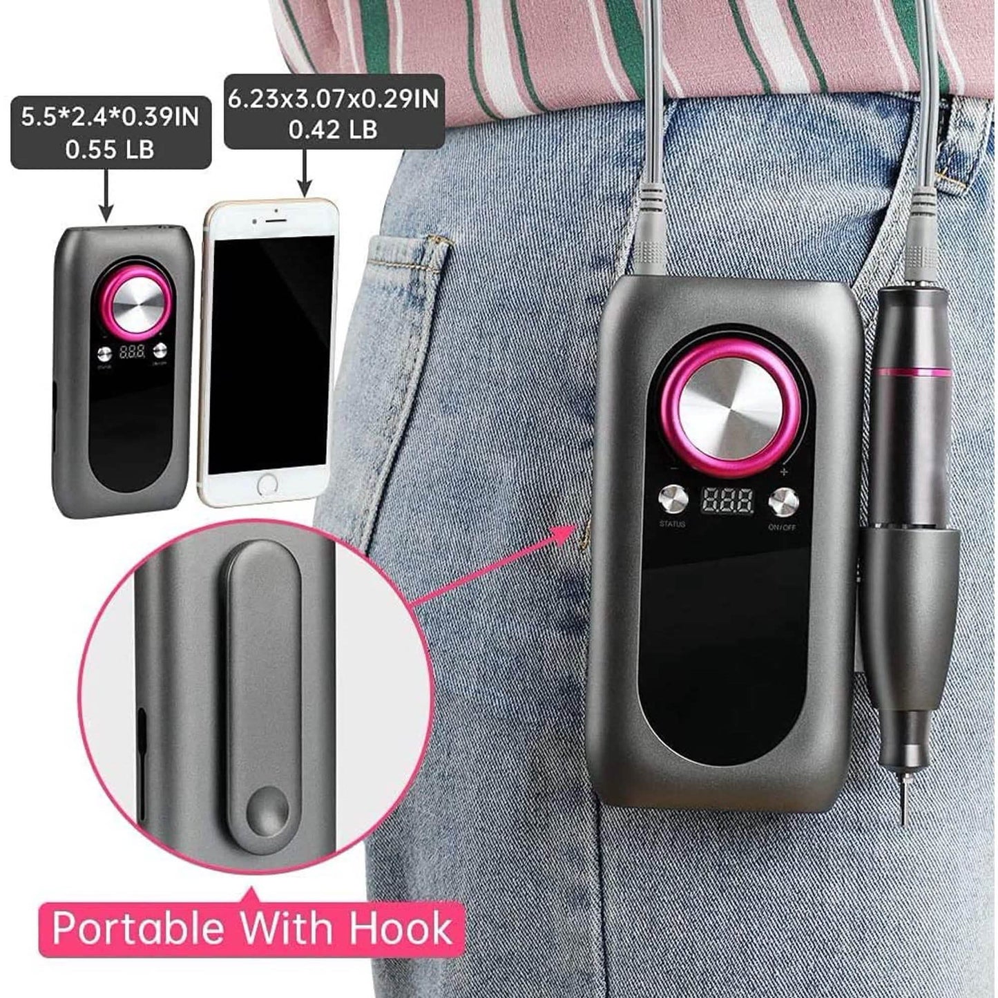 Wiederaufladbares Nagelbohrer-Set mit 2000mAh Powerbank