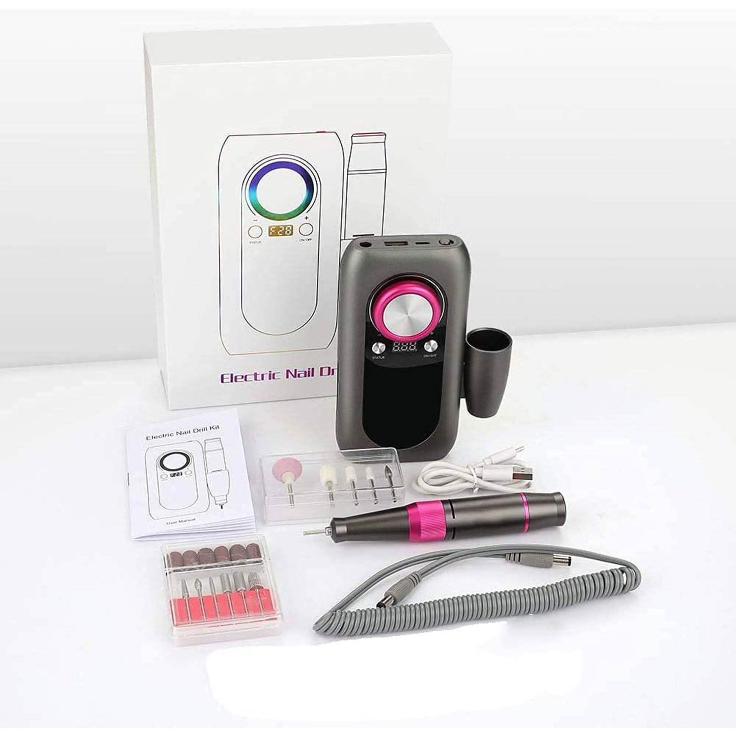 Wiederaufladbares Nagelbohrer-Set mit 2000mAh Powerbank