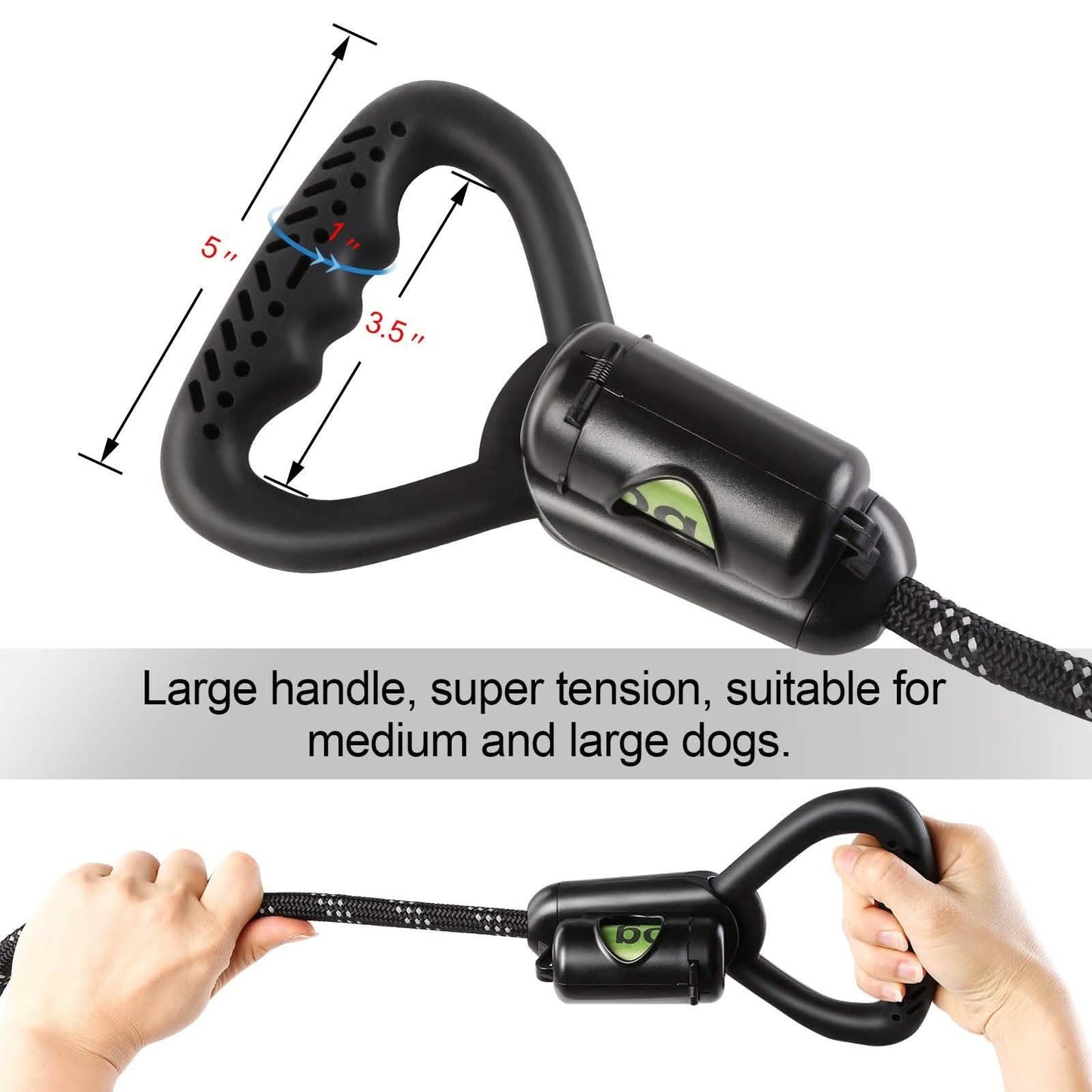 Reflektierende, robuste 2-in-1 Hundeleine 1,5 m Freihand-Kotbeutelspender