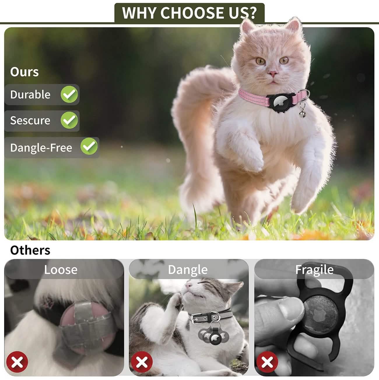 Reflektierendes GPS-Katzenhalsband mit AirTag-Halter und Glöckchen