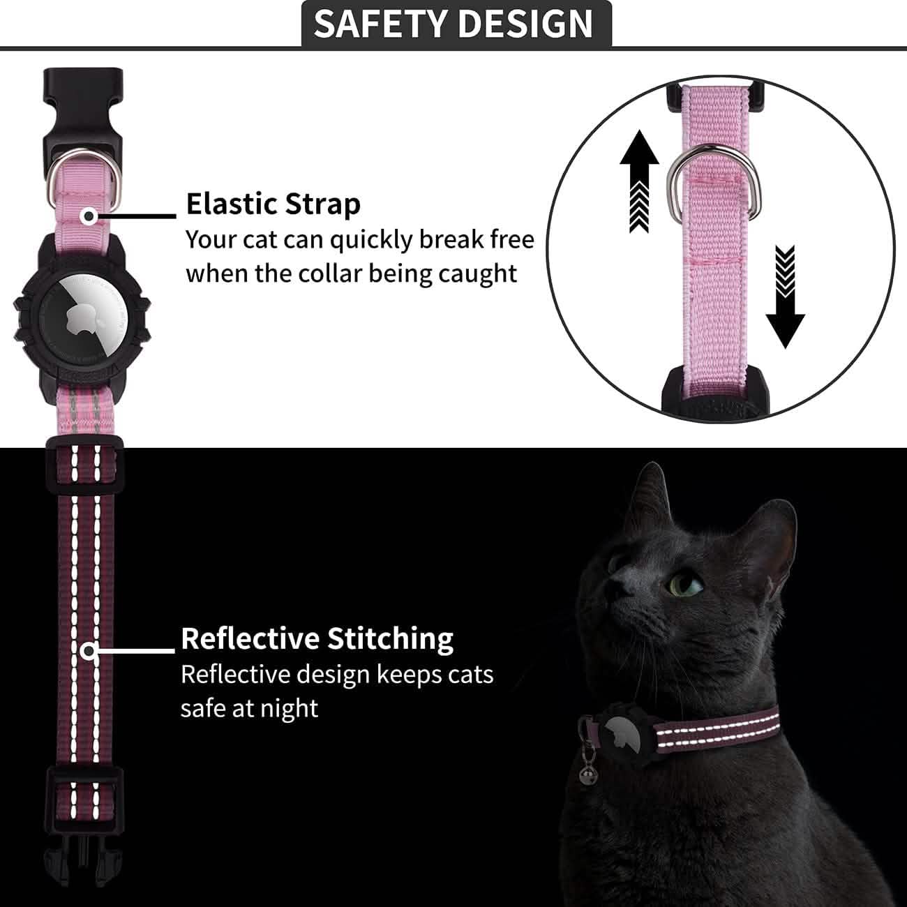 Reflektierendes GPS-Katzenhalsband mit AirTag-Halter und Glöckchen